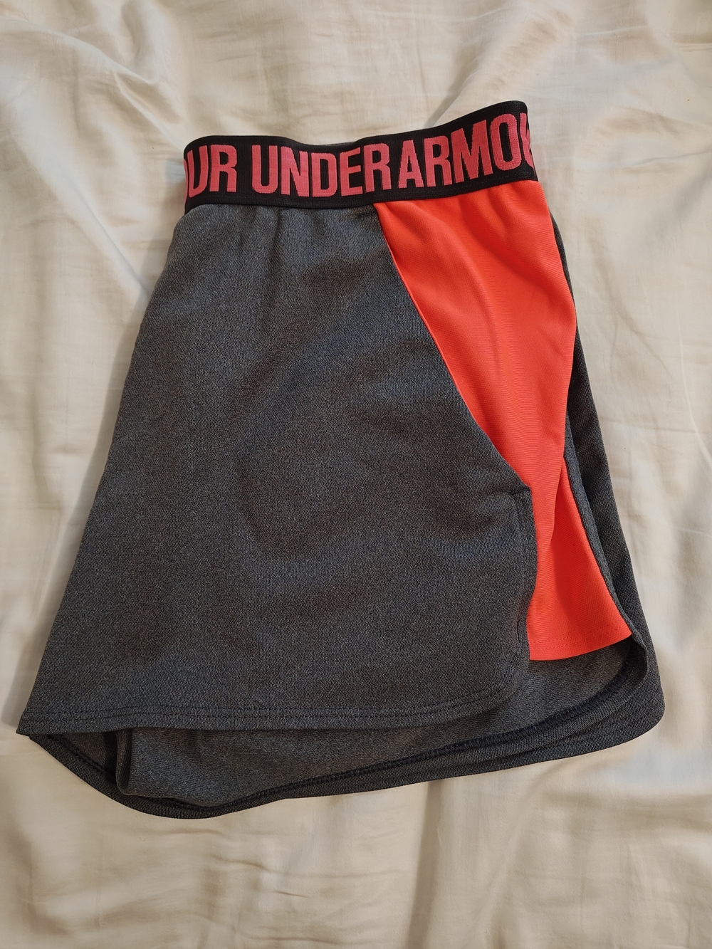 Under Armour Gray and Orange Asymmetrical Athletic Short